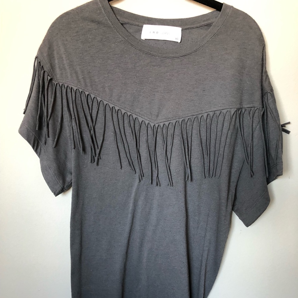 IRO gray fringe T-shirt dress